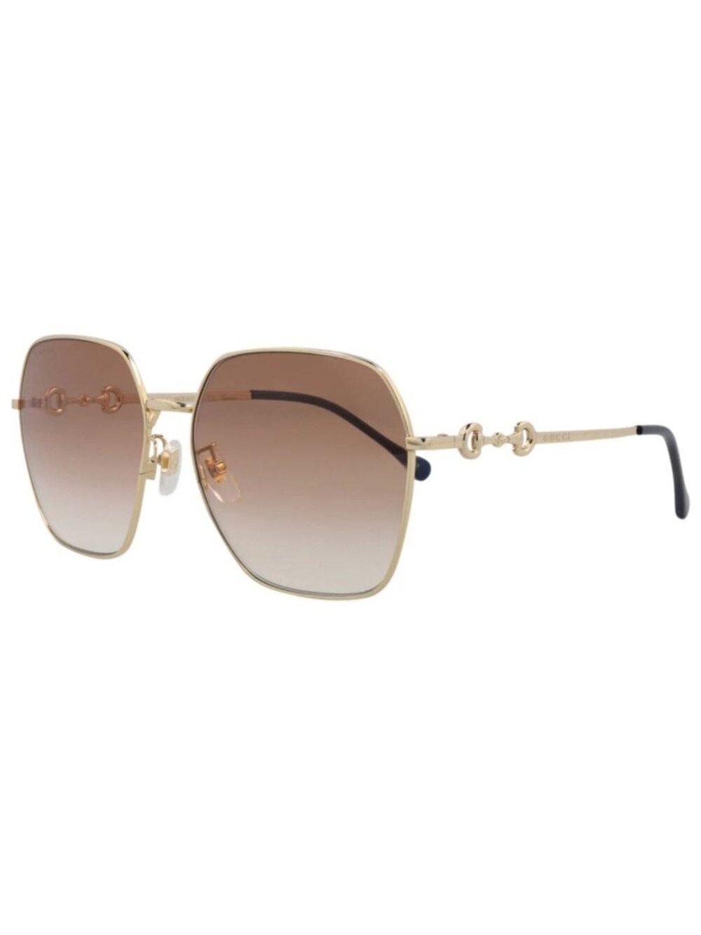 New Gucci Women's Sunglasses Square Rectangle Metal Frame Gold Gold Brown